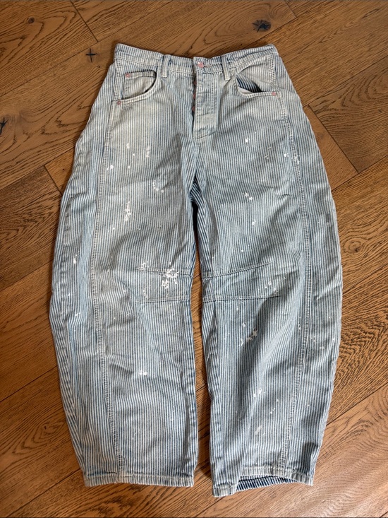 We The Free Denim - We The Free Light Blue Striped Barrel Jeans